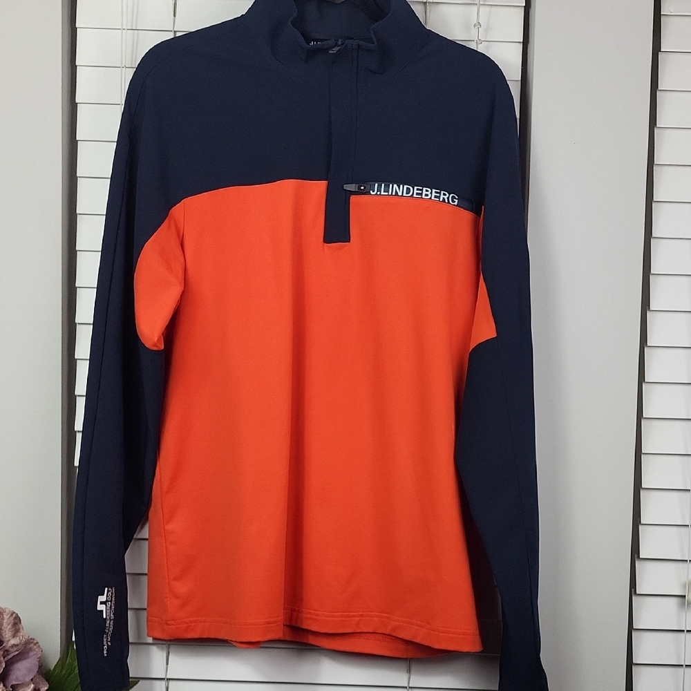 J.Lindeberg Navy and Orange Long‎ Sleeve Shirt. Size XL